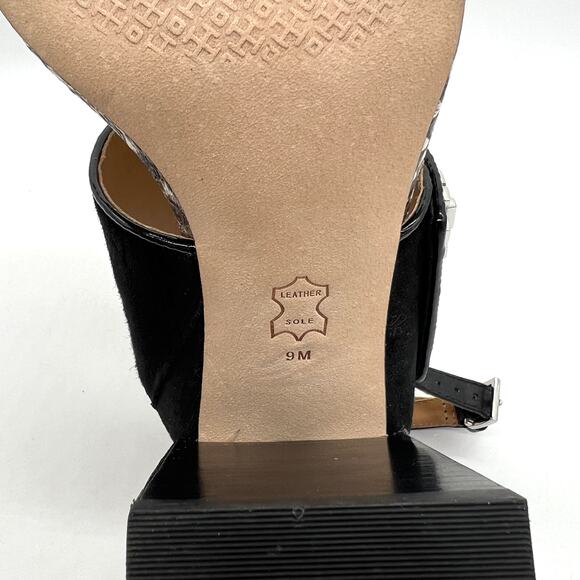 TORY BURCH Kira Suede Snake Embossed Sandal Womens 9 Black Block Heel Python - Picture 11 of 13